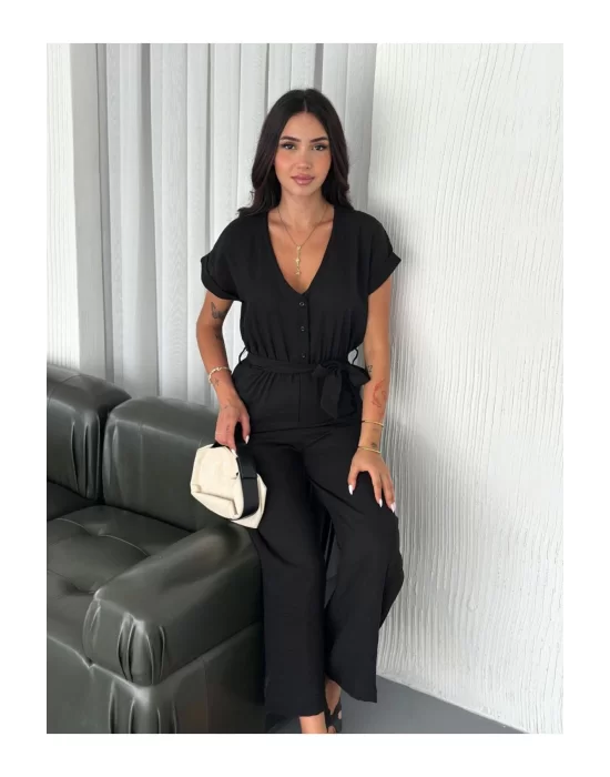 Kadın Keten Kumaş Basic Tulum