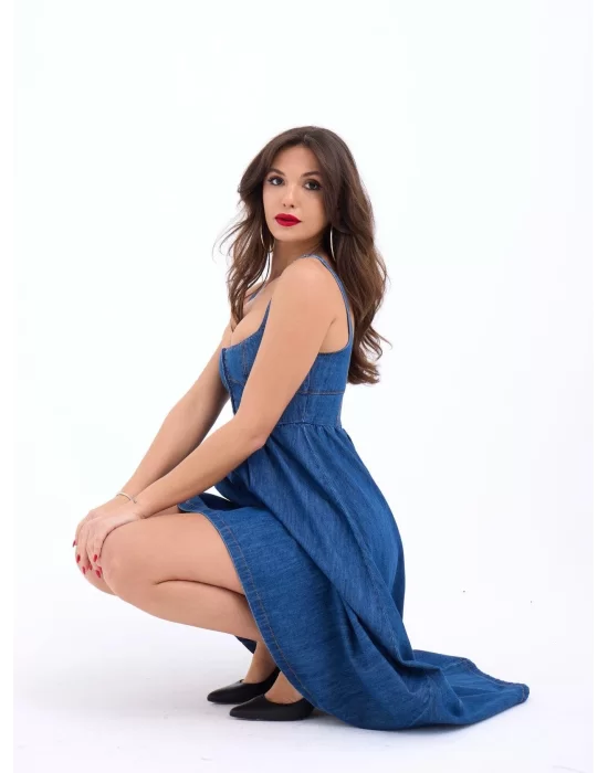7143 KOT ELBİSE-MAVİ