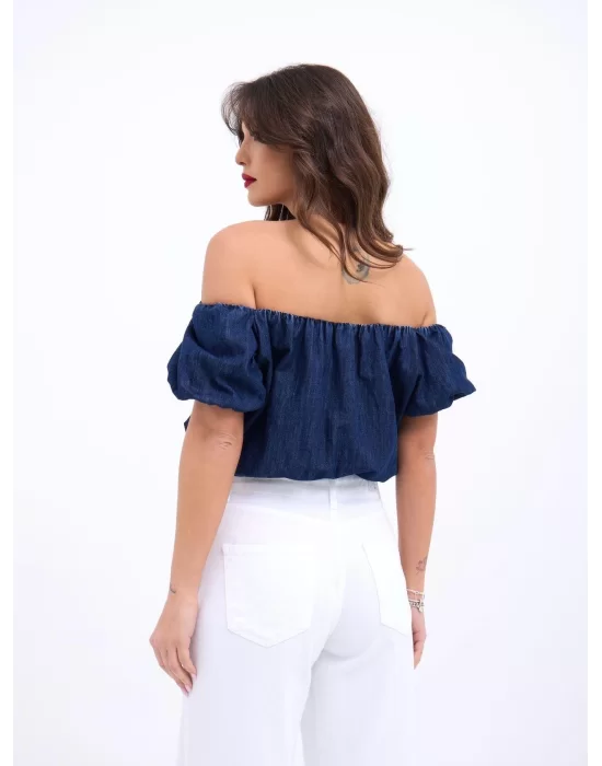 Taş Detaylı Gömlek Şort Denim Takım 10175