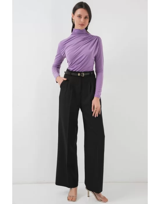 925 Büzgü Detaylı Sandy Bluz - Lila