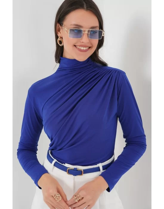 925 Büzgü Detaylı Sandy Bluz - Saks