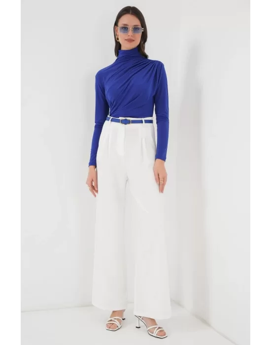 925 Büzgü Detaylı Sandy Bluz - Saks