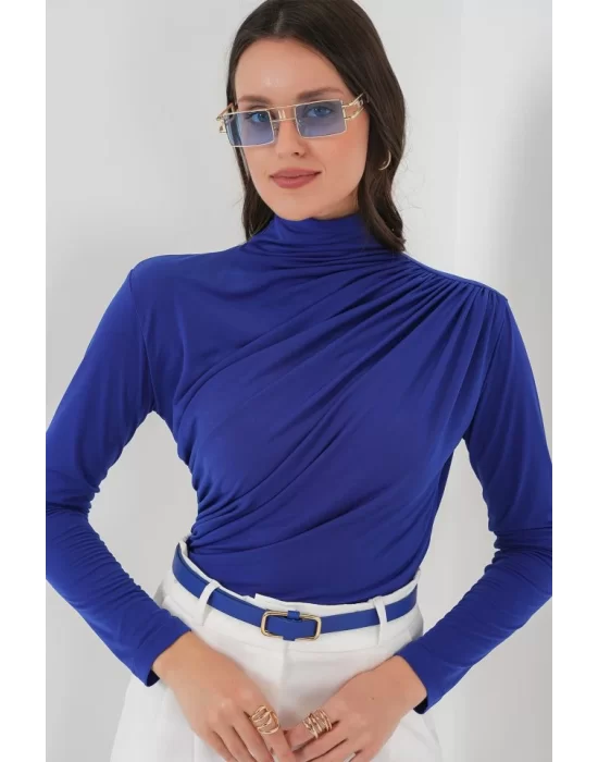 925 Büzgü Detaylı Sandy Bluz - Saks