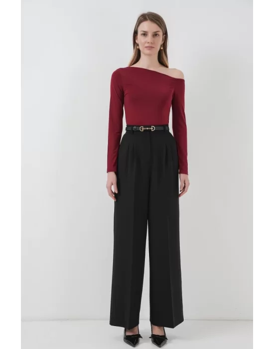 937 Kayık Yaka Sandy Bluz - Bordo
