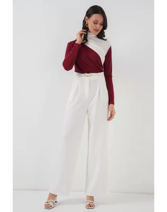 940 Büzgü Detaylı Sandy Bluz - Bordo
