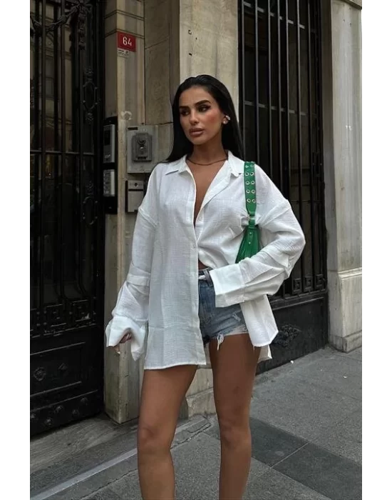 Alina Kol Cut Out Keten Gömlek 3252-08