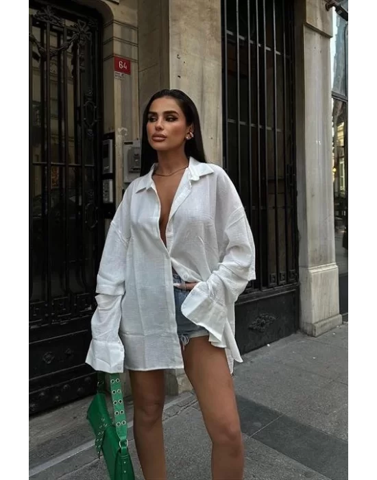 Alina Kol Cut Out Keten Gömlek 3252-08
