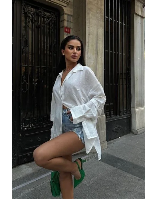 Alina Kol Cut Out Keten Gömlek 3252-08