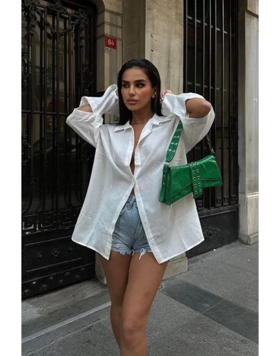 Alina Kol Cut Out Keten Gömlek 3252-08