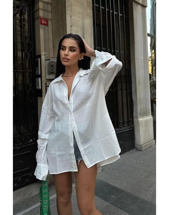Alina Kol Cut Out Keten Gömlek 3252-08