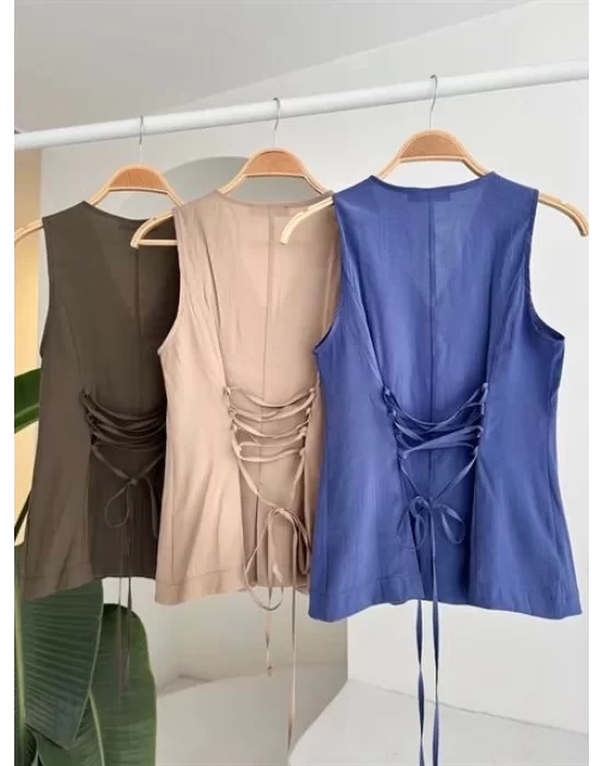 Arkası Bağcıklı Yelek Plazza Pantolon Modal Takım 10202-08