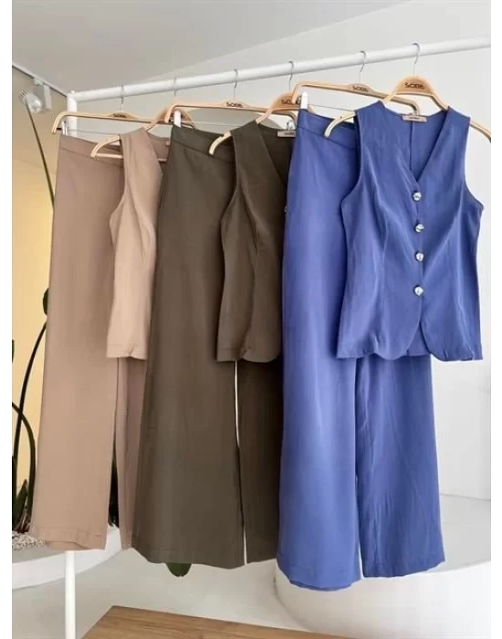 Arkası Bağcıklı Yelek Plazza Pantolon Modal Takım 10202-08