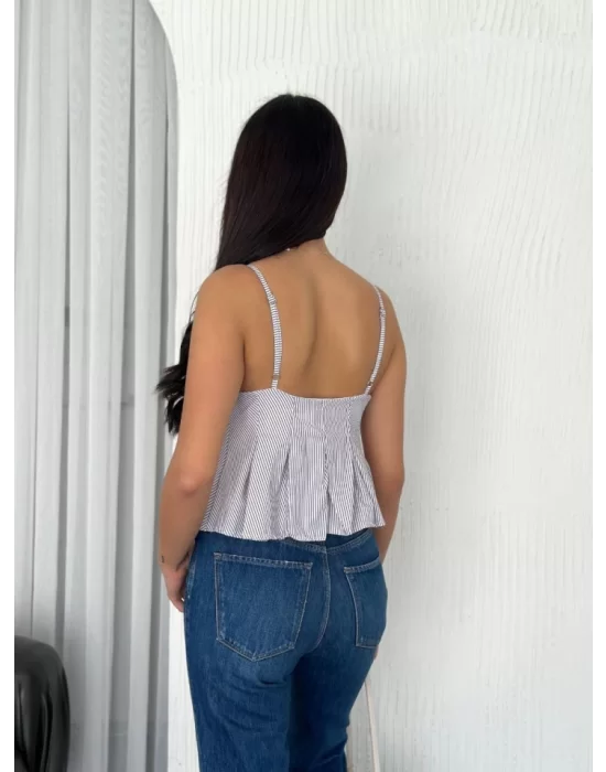 Askılı Dekolte Deraylı Crop - Beyaz