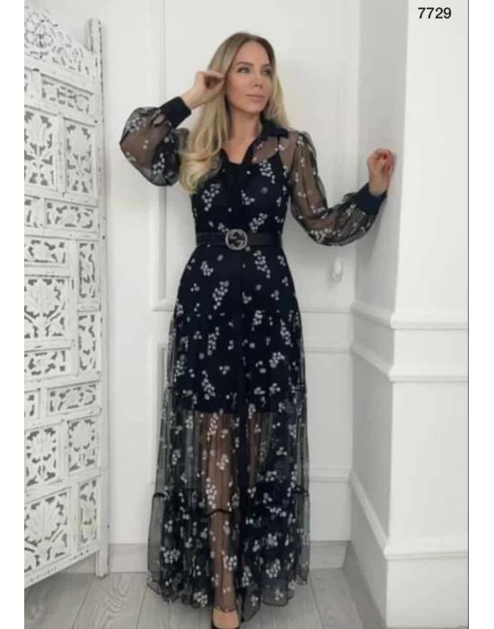 Astar Sandy, Dışı Tül çiçek Desenli Elbise