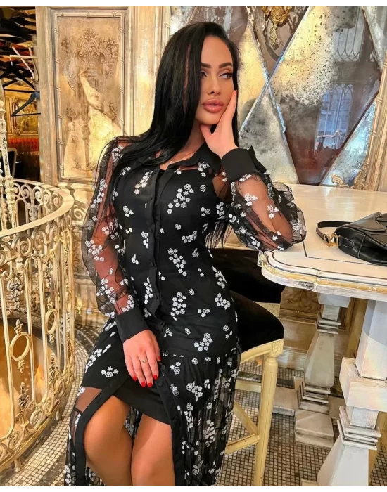 Astar Sandy, Dışı Tül çiçek Desenli Elbise