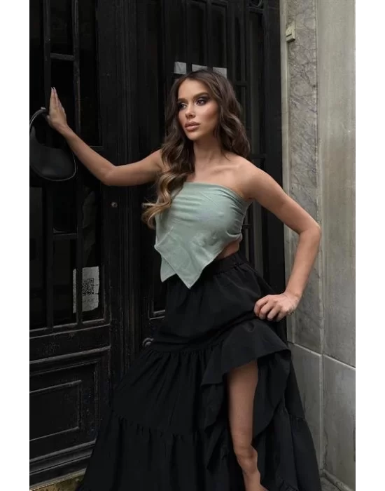 Audrey Fıfrlı Yırtmaç Detay Etek 4037