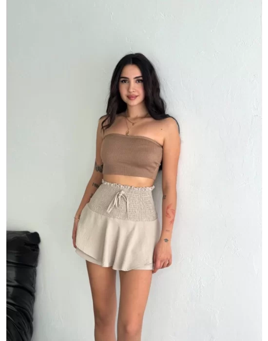 Ayrobin Şortlu Etek - Bej