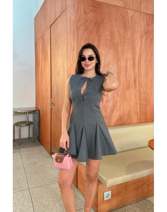 Bağcık Detaylı Kolsuz Mini Elbise - Antrasit