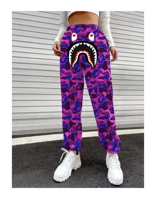 Bape Shark Dijital Baskılı Eşofman Altı - Mor