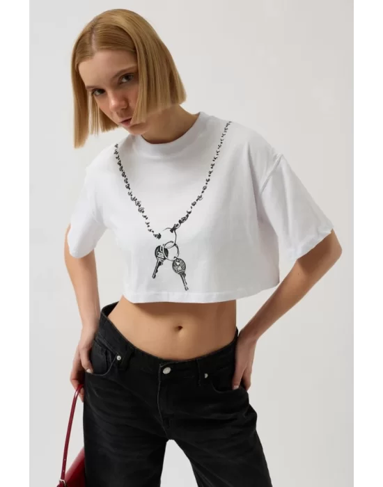 Baskılı Crop T-Shirt