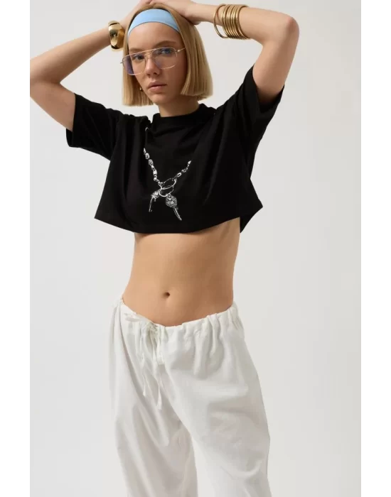 Baskılı Crop T-Shirt