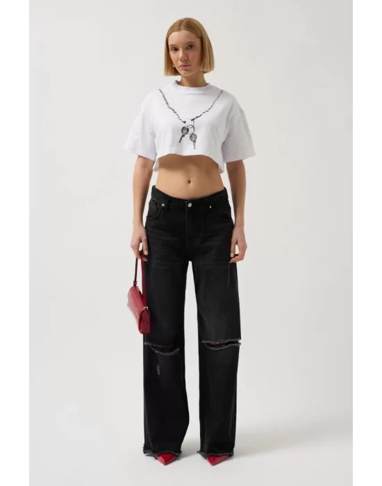 Baskılı Crop T-Shirt