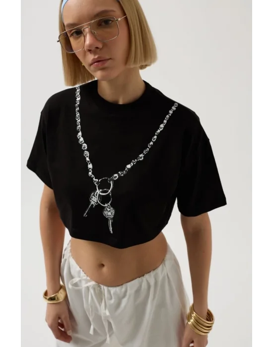 Baskılı Crop T-Shirt