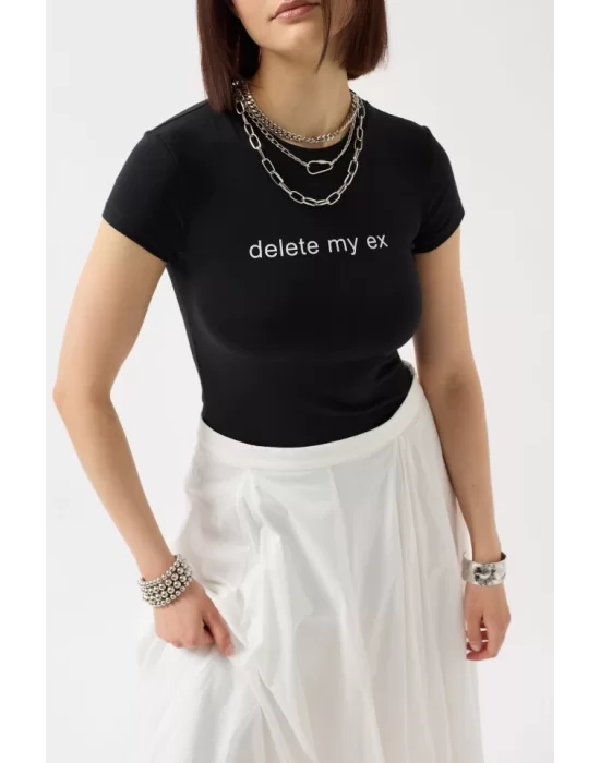 Baskılı Likralı Crop T-Shirt
