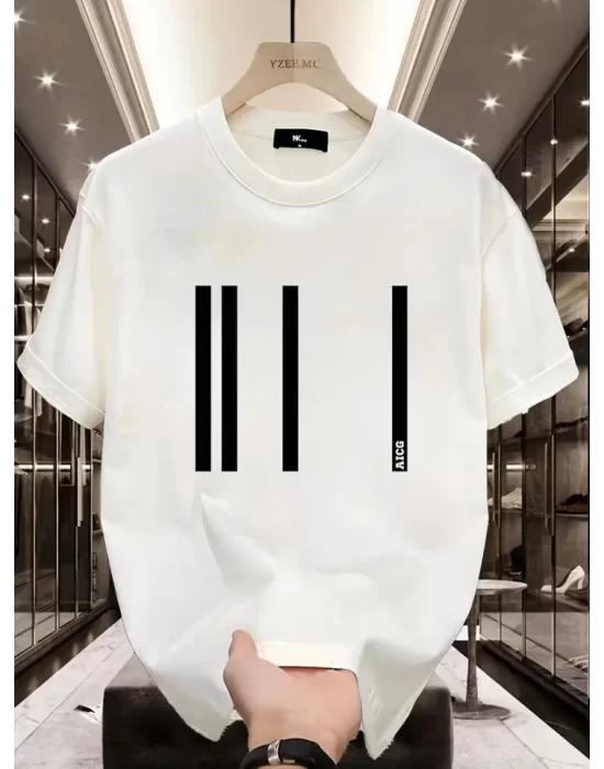 Baskılı Oversize Bisiklet Yaka T-shirt - Beyaz