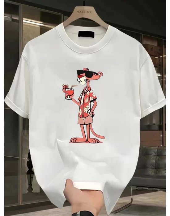Baskılı Oversize Bisiklet Yaka T-shirt - Beyaz