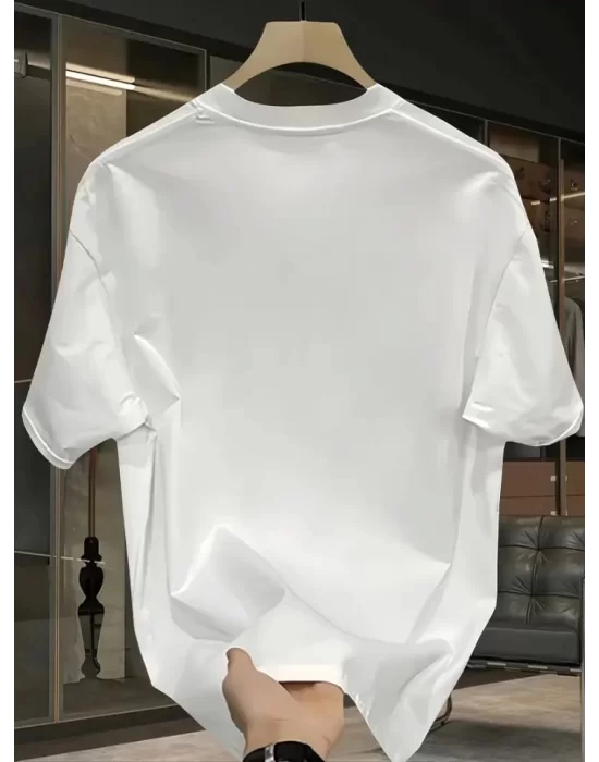 Baskılı Oversize Bisiklet Yaka T-shirt - Beyaz