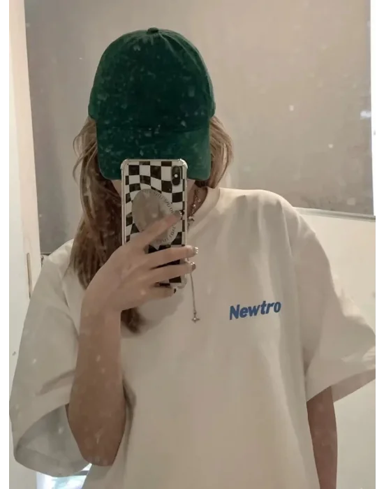 Baskılı Oversize Bisiklet Yaka T-shirt - Beyaz