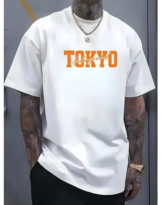 Baskılı Oversize Bisiklet Yaka T-shirt - Beyaz