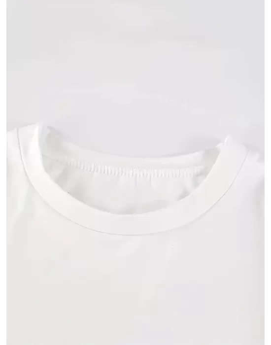 Baskılı Oversize Bisiklet Yaka T-shirt - Beyaz