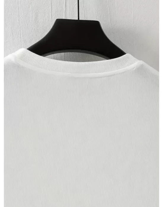 Baskılı Oversize Bisiklet Yaka T-shirt - Beyaz