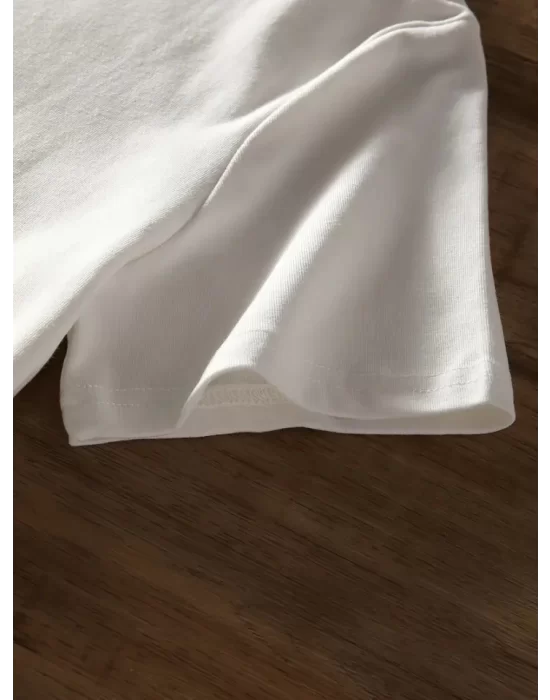 Baskılı Oversize Bisiklet Yaka T-shirt - Beyaz