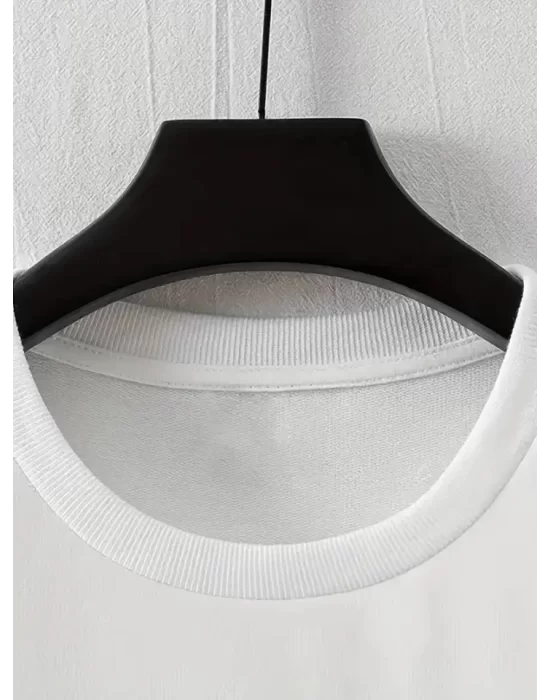 Baskılı Oversize Bisiklet Yaka T-shirt - Beyaz