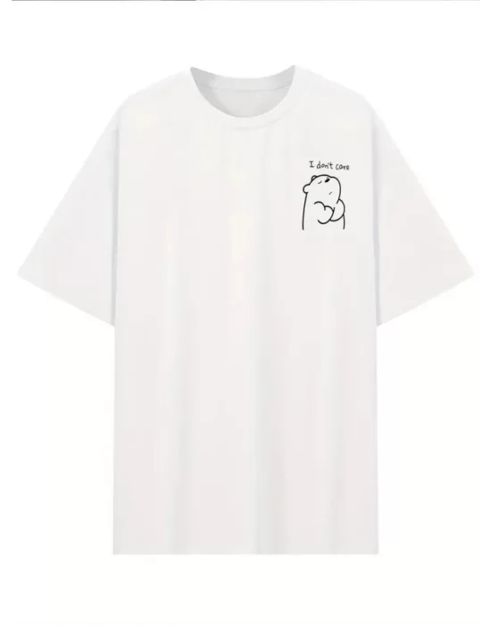 Baskılı Oversize Bisiklet Yaka T-shirt - Beyaz