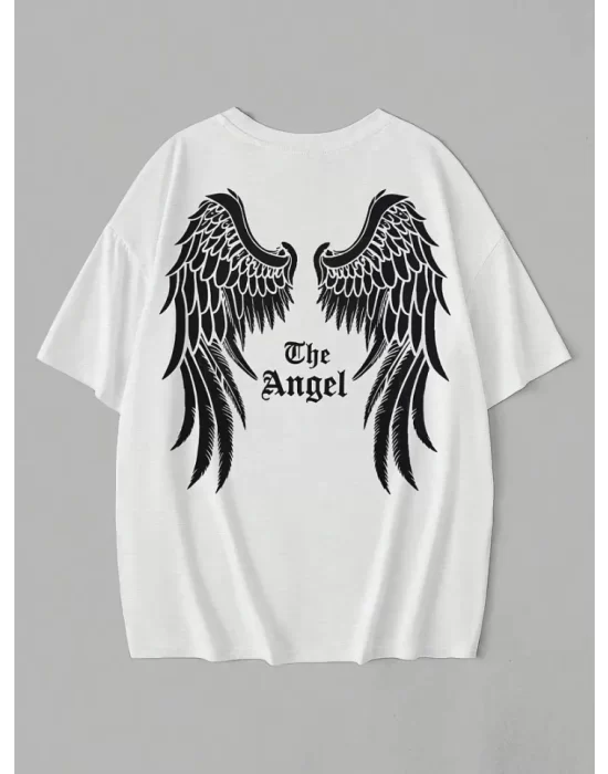 Baskılı Oversize Bisiklet Yaka T-shirt - Beyaz