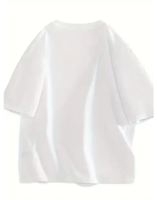 Baskılı Oversize Bisiklet Yaka T-shirt - Beyaz