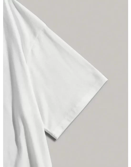Baskılı Oversize Bisiklet Yaka T-shirt - Beyaz