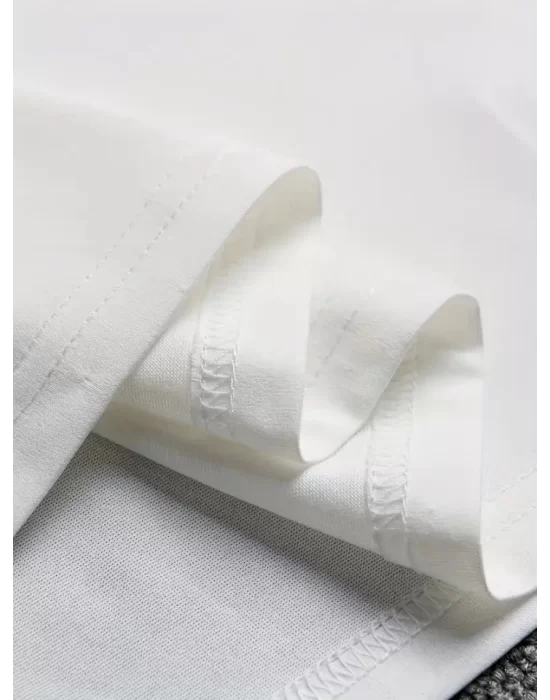 Baskılı Oversize Bisiklet Yaka T-shirt - Beyaz