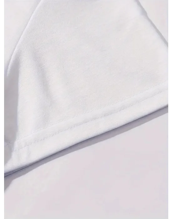 Baskılı Oversize Bisiklet Yaka T-shirt - Beyaz