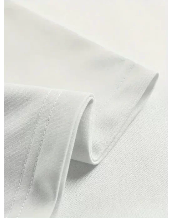 Baskılı Oversize Bisiklet Yaka T-shirt - Beyaz