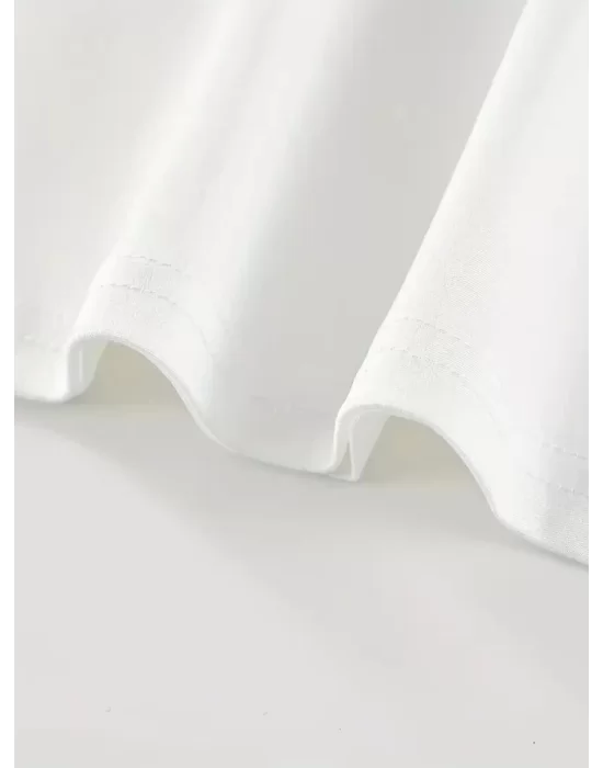 Baskılı Oversize Bisiklet Yaka T-shirt - Beyaz