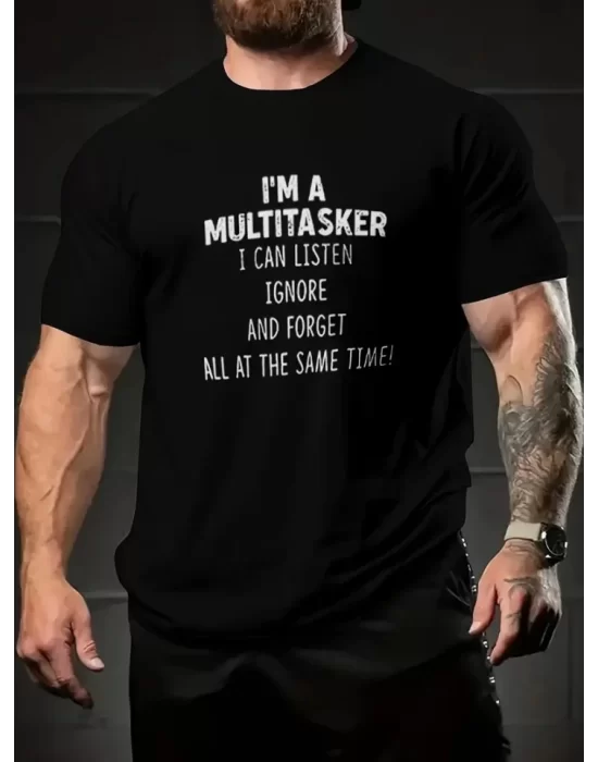 Baskılı Oversize Bisiklet Yaka T-shirt - Siyah