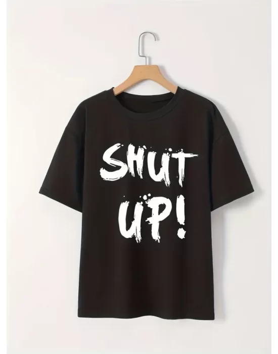 Baskılı Oversize Bisiklet Yaka T-shirt - Siyah