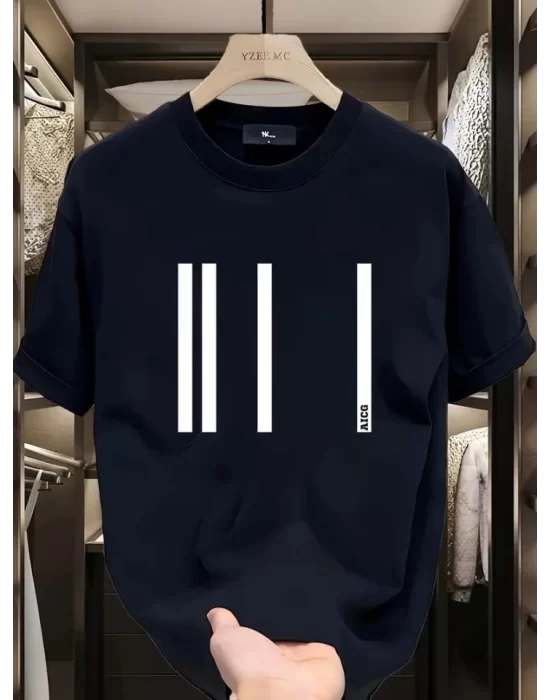 Baskılı Oversize Bisiklet Yaka T-shirt - Siyah