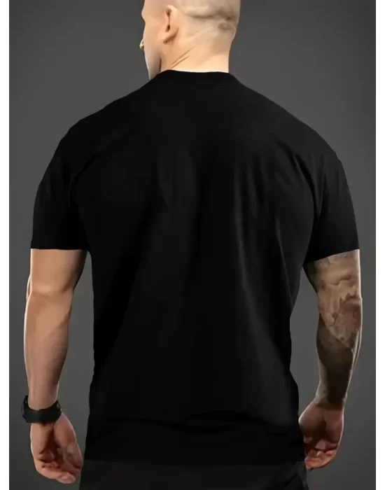 Baskılı Oversize Bisiklet Yaka T-shirt - Siyah