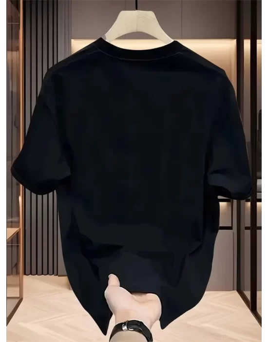 Baskılı Oversize Bisiklet Yaka T-shirt - Siyah